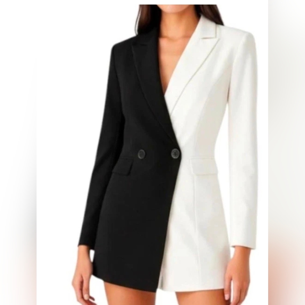 NWT ANTHROPOLOGIE ENDLESS ROSE BLACK WHITE BLAZER ROMPER SZ S